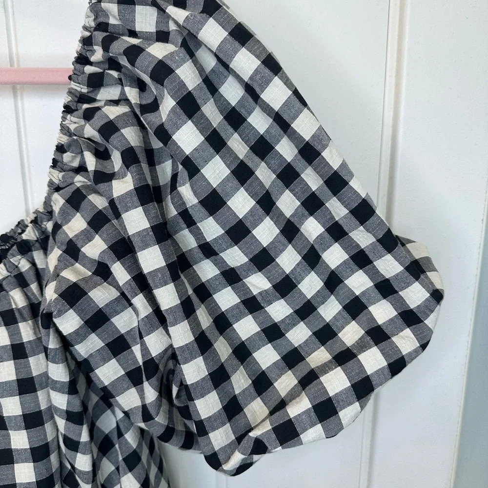 NWT Zoco “Ari” Black & Cream Gingham Puff Sleeve Mini Dress with Pockets Size S - Picture 3 of 7